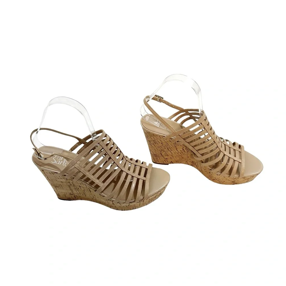 Franco Sarto Beige Sombre Leather Wedge Heel, Size 10M